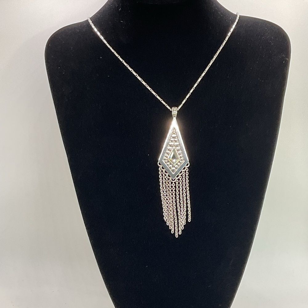 Brighton Long Pebble Disc Fringe Silver Plated Pendant Necklace